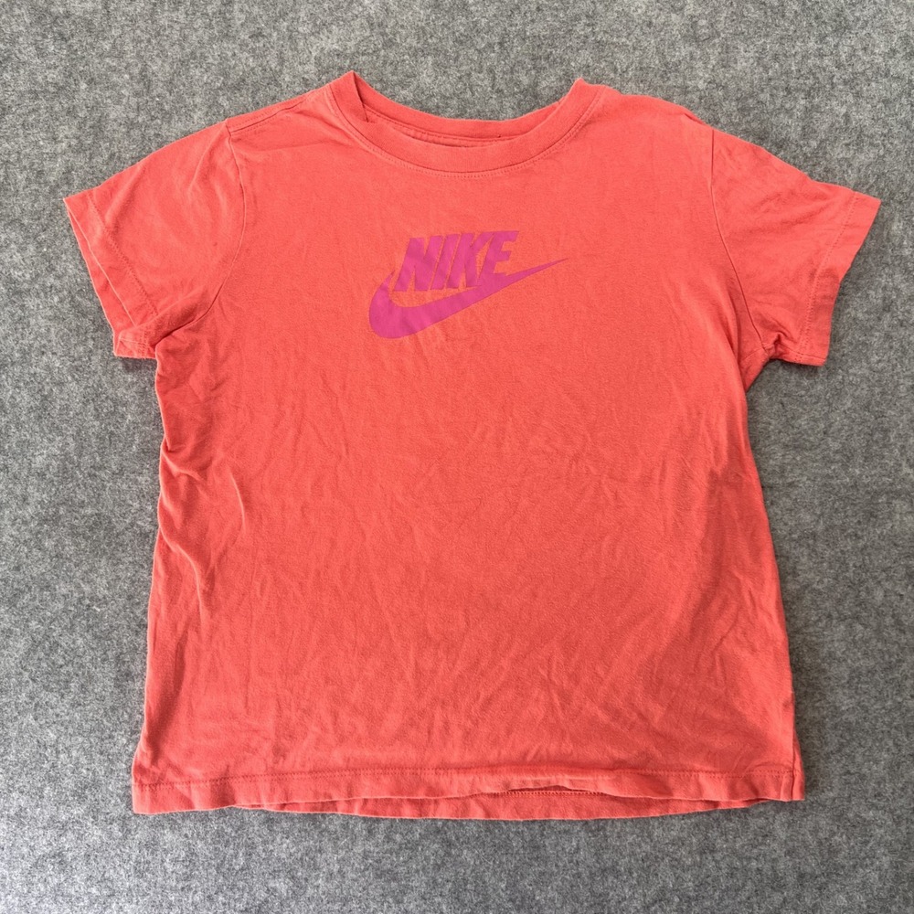 Nike The Nike Tee Graphic T-Shirt Girls Large Coral Pink Swoosh Logo